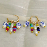 Daiiibabyyy  Bohemian Ethnic Style Ceramic Glazed Seed Beads Pearl Tassel Earrings Women Holiday Temperament Niche Fashion Jewelry
