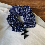 Daiiibabyyy  1PC Navy Blue Polka Dot Hair Accessory With Cute Black Balloon Dog Charm For Women, Fashionable Elastic Hair Tie For Daily Wear