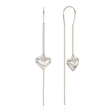 Daiiibabyyy S925 Silver Simple Pair Love Heart Drop Earrings For Women Vintage Smooth Heart Shaped Chain Tassel Earrings Fine Party Jewelry