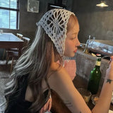 DAIIIBABYYY  -  Korean Spring and Summer Hand-crocheted Knitted Hollow Flower Triangular Towel Niche Literary Breathable Headband for Women’s