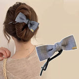Daiiibabyyy  New Retro Denim Bow Hair Clips for Women S-Shaped Exquisite Sweet High Ponytail Twist Clip Casual Hair Accessory