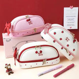 Daiiibabyyy  Children's Pencil Cases Cartoon Girl Cherry Cute Japanese Kawaii Sweet Large Capacity Multifunctional High-quality Storage Bags