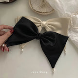 Daiiibabyyy  French Vintage Pearl Big Bow Hair Clip for Women High Quality Korean Oversized Exaggerated Hairclip Headdress Hair Accessories