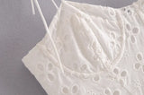 Daiiibabyyy  Women White Lace Hollow Out Embroidery With Wire Bra Chest Sling Mini Dress Romantic Backless Sling Party Club Bodycon Dresses