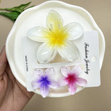 DAIIIBABYYY  -  3Pcs Sweet Colorful Plumeria Flower Shark Clip Hair Claw Bohemian Ponytail Clip Plastic Hairpin Barrette Summer Hair Accessories