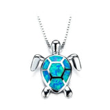 Daiiibabyyy 100% 925 Silver Blue Fire Opal Sea Turtle Pendants Necklaces for Women Girl Animal Ocean Beach Jewelry Dropship