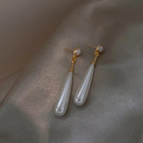 Daiiibabyyy  French Elegant Temperament Imitation Pearl Drop Shaped Long Earrings Party Premium Accessories for Womens Fashion Luxury Jewelry