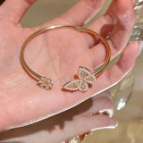 Daiiibabyyy  Luxury Gold Color Butterfly Open Bangles for Women Imitation Pearl Cubic Zirconia Cuff Bracelet French Fashion Jewelry Bridal  K