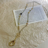 Daiiibabyyy  Korean Silver Spoon Flower Relief Bead Necklace for Women Elegant High-End Trendy Long Sweater Chain Accessory Versatile Fashion