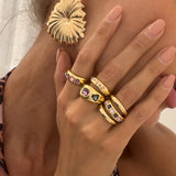 Daiiibabyyy  6Pcs/set Inlaid Purple zircon Adjustable Opening Ring Set Women Smooth Gold Color Ring for Female Daily Jewelry Gifts ﻿