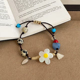 Daiiibabyyy  Sweet Candy Color Spotted Natural Stone Acrylic Beads Flowers Charm Bracelets for Women Adjustable Knitted Rope Chain