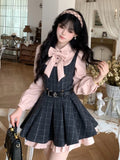 Daiiibabyyy  New Fashion Sweet Elegant Long Sleeve Dress Women Cute Bow Plaid Shirt Puffy Skirt Dresses Japanese Chic Korean Popular Clothes