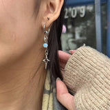 Daiiibabyyy  Punk Asymmetric Cross Zircon Tassel Pendant Metal Earrings for Women Goth Harajuku Vintage Y2K Grunge Jewelry Accessories