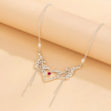 DAIIIBABYYY  -  Y2K Style Strap Heart Pendant Necklace for Women Sweet Personality Hollow Love Pearl Tassel Chain Choker Gothic Fashion Jewelry