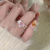 Daiiibabyyy  Korea Cute Rabbit Ear Rings Girl Women Bunny Zircon Jewelry Opening Rings For Girlfriend Sweet Cool Wind Jewelry Gifts