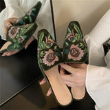 Daiiibabyyy  Spring  Fashion Design Embroidery Pointed Toe Mules Slippers Women Low Heels Comfortable Party Shoes Zapatos De Mujer
