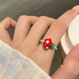 Daiiibabyyy  Colorful Mushroom Bead Ring New Elastic Rope Design Cute Playful Women Dopamine Finger Ring Trendy Contrast Color Party Jewelry