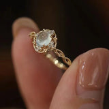 Daiiibabyyy  Gold Plated Natural Moonstone Cats Eyes Ring for Women Fashion Luxury Geometric Design Rings Open Adjustable Ring Trendy Jewelry