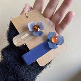 DAIIIBABYYY  -  Retro fog blue flower hairpin advanced sense daily versatile duck bill clip bangs side hair accessories women