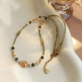 Daiiibabyyy  New Fashion Mix Color Natural Stone Crystal Glass Beads Beaded Necklace for Women 18K Gold Plated Stainless Steel Chokers