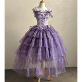 Daiiibabyyy  Summer New Women's Purple Slim High-Waisted Long Lolita Dress Versatile Bustle Black Birthday Adult Ceremony Princess Dress