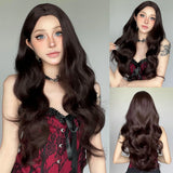 Daiiibabyyy  Chestnut Brown Long Curly Hair Synthetic Wig Medium Large Wave Korean Net Red Female Star Style Chemical Fiber Wig