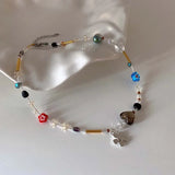Daiiibabyyy  Korean Crystal Flower Love Pendant Necklace for Women New Trendy Beaded Choker Necklace Y2K Jewelry Accessories