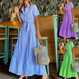 DAIIIBABYYY  -  New Fashion Striped Short-sleeved Loose Medium And Long Dress