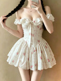 Daiiibabyyy  French Sweet Sexy Kawaii Dress Women Y2k Cute Bow Design Slim Summer Dress Japanese Fashion Elegant Vintage High Street Outfits