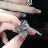 DAIIIBABYYY  -  Gothic Zircon Open Adjustable Ring for Women Vintage Hollow Geometry Square Thorn Dark Finger Y2K Accessories Fashion Jewelry