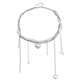 DAIIIBABYYY  -  Multilayer Heart Shaped Pendant Pearls Necklace Romance Fashion Jewelry Accessory for Trendy Women Ladies Daily Use