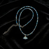 Daiiibabyyy  Summer Blue Ocean Shell Pendant Rice Bead Chain Necklace Beaded Clavicle Chain For Women Beach Seaside Vacation Y2K Jewelry Gift