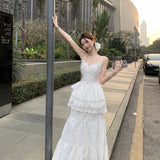 DAIIIBABYYY  -  White Slip Dress Ladies Temperament Patchwork Lace Two-piece Suit Spring Summer 2025 New Elegant Princess Dress Simplicity Suit