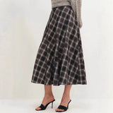 Daiiibabyyy  Women Long Skirt Plaid Midi Waist Cinched Skirts Vintage High Waist Pleated Skirt Black And White Wide Flared Skirt Women's