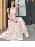 DAIIIBABYYY  -  Elegant Princess Fairy Strap Print Dress for Women Summer Vintage Pearl Beading Sweet Midi Dresses Female Beach Evening Clothes