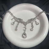 DAIIIBABYYY  -  Silver Color Hollow Star Choker Necklaces For Women Long Tassel Rhinestone Imitation Pearl Chain Necklaces Statements Jewelry