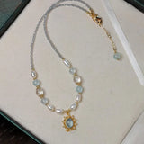 Daiiibabyyy  Trendy Blue Stone Zicron Freshwater Pearl Beads Necklace for Women New Trend Handmade DIY Necklaces Jewelry Gift