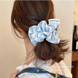 Daiiibabyyy  Korean Stripe Hair Scrunchies Tie Elegant Simple Large Hair Ropes Rubber Bands Ponytail Headwear Hair Accessories For Girls New