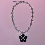 Daiiibabyyy  Y2K Jewelry Swirl Chain Polka Dot Flower Pendant Necklace for Women Kawaii 90s Aesthetic Fashion Korean Punk Necklace Accessorie