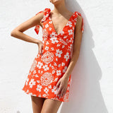 DAIIIBABYYY  -  Backless Holiday Sweet Lace-Up Mini Dress, Women Summer Spaghetti Strap Fashion Party Dress, 2025 Sleeveless Print Ladies Dress