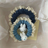 Daiiibabyyy  1PC Blue & Navy Rabbit - Decorated Scrunchies, Lace - Edged Hair Bands, Lovely Hair Accessories for Women