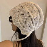 Daiiibabyyy  Lace Countryside Beanies Kerchief Korean Series Versatile Hat Flower Tie Headband light weight Breathable Design court Hat