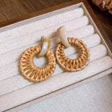 Daiiibabyyy  Vintage Brown Round Rattan Weave Earrings For Women Exaggerated Large Circle Geometric Earrings Jewelry Accessories