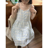 DAIIIBABYYY  -  Sweet Girl Off-shoulder Sleeveless Contrast Plaid Suspender Dress Women's French Loose Slimming Age-reducing Camisole Dresses