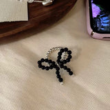 Daiiibabyyy  Bow Glass Bead Ring Fashionable Y2K Sweet Exquisite Transparent Bead Three-Layer Design Ring Daily Party Wedding Jewelry Gifts