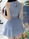 Daiiibabyyy Y2k Crop Tank Tops Skirt Suits Summer New Fashion Solid Camis Sleeveless Blouse High Waist Elegant Ladies Korean Two Piece Set