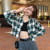 Daiiibabyyy  New Korean Plaid Shirts Harajuku Casual All Match Loose Long Sleeve Blouses Fashion Popular Student Tops Cardigan Coats Outwear