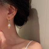 Daiiibabyyy  Ice Cream Cone Earrings Exquisite Fashion Imitation Pearl Temperament Versatile Sweet Personality Earrings Women's Jewelry
