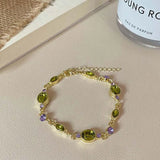 Daiiibabyyy  Luxury Green Zircon Bracelets for Women Exquisite Vintage Metal Shiny Crystal Oval Design Bracelets Party Jewelry Gifts New