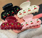 Daiiibabyyy  Cute Tiara Pink Cherry Hair Clip No-slip Acetate Fruits Hair Barrette Trendy Claw Clips for Women Girls Fashion Hair Accessories